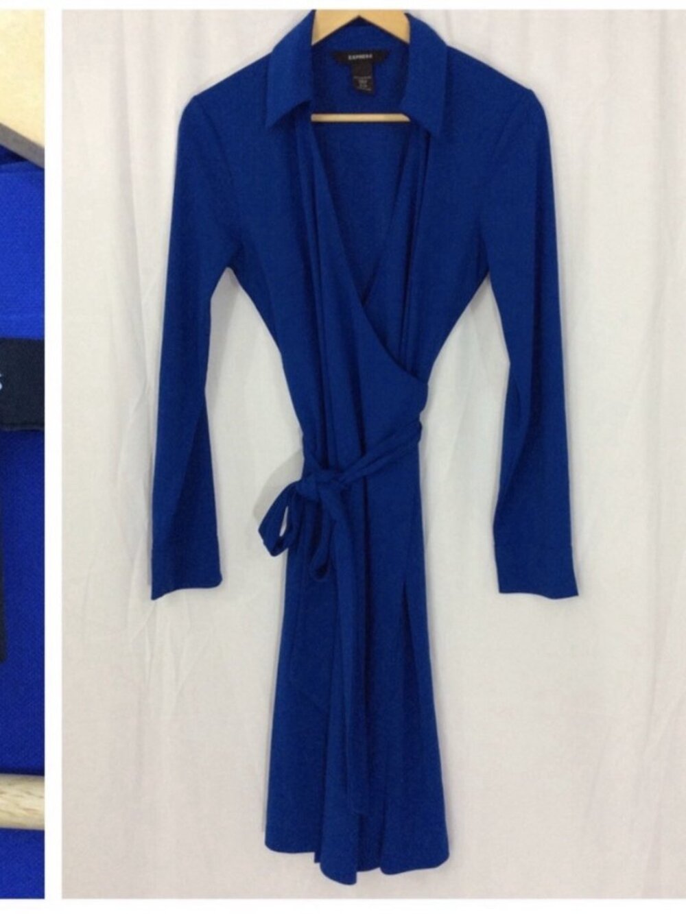 NEW Express Wrap Maxi Dress Royal Blue XL V-Neck Long Sleeve Womens - Picture 4 of 10